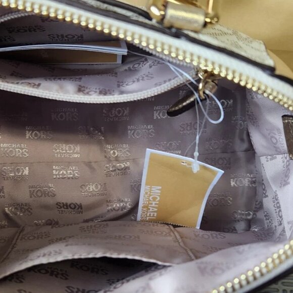 New Michael Kors Gold Ciara Eva Nylon Medium Cross Body Messenger Tall Zip Tote - Picture 8 of 15